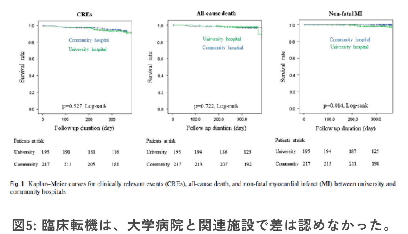 図5: 臨床転機は、大学病院と関連施設で差は認めなかった。